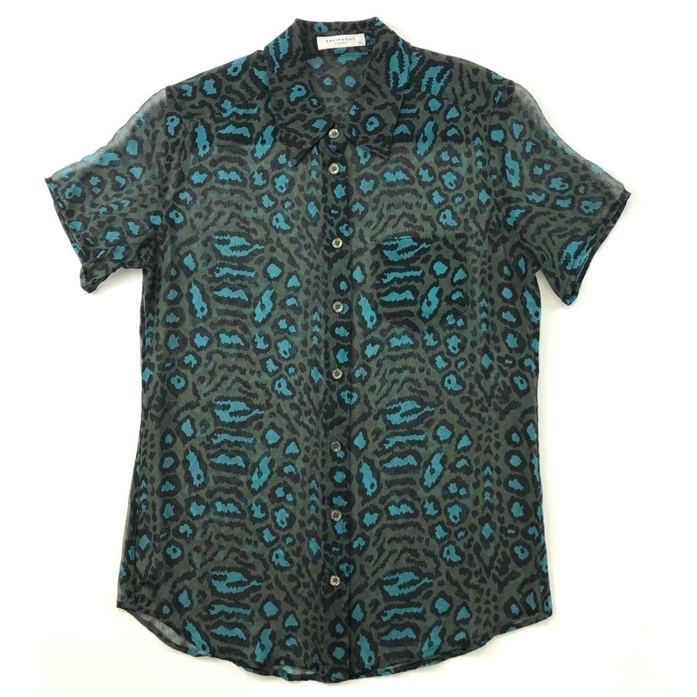 𝅺EQUIPMENT Femme silk leopard print shirt sleeve button down blouse XS Layering